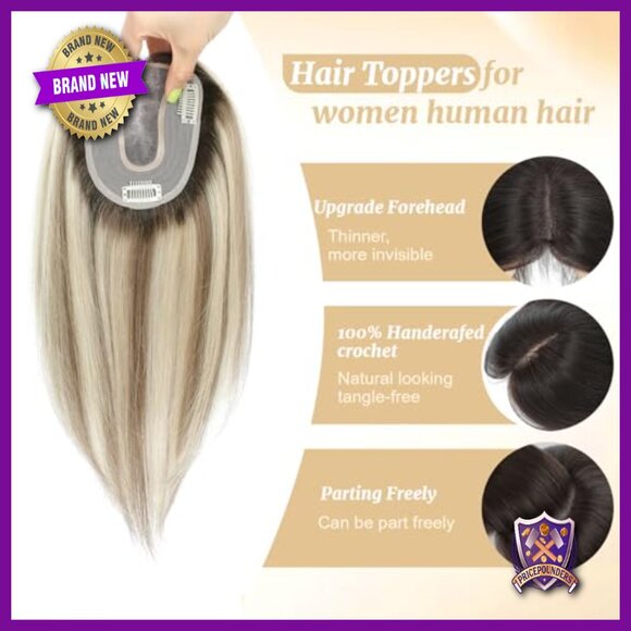 12 Inch Real Human Hair Topper Mono Base 4.6x4 Inch No Bangs Volume